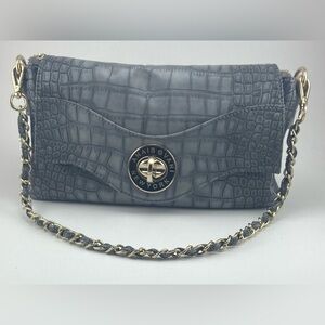 Gray Croc-Embossed Clutch